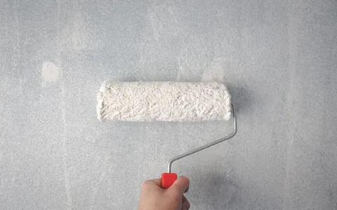Decorator rolling white paint onto an interior wall with a roller